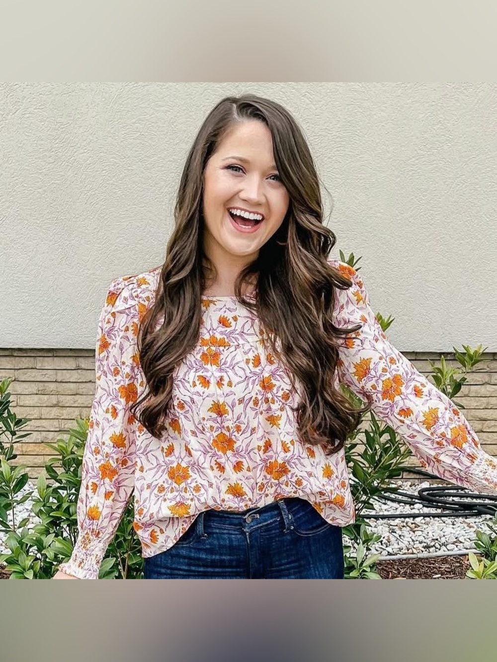 Universal Thread Floral Blossom Print Long Sleeve Bloom Cotton Blouse Spring Top